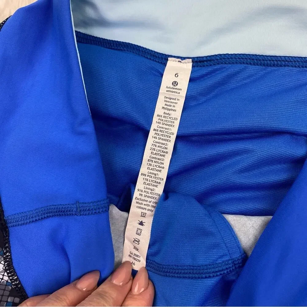 Lululemon Speed Short Mini Ziggy Snake Caspian Blue Pipe Dream Size 6‎